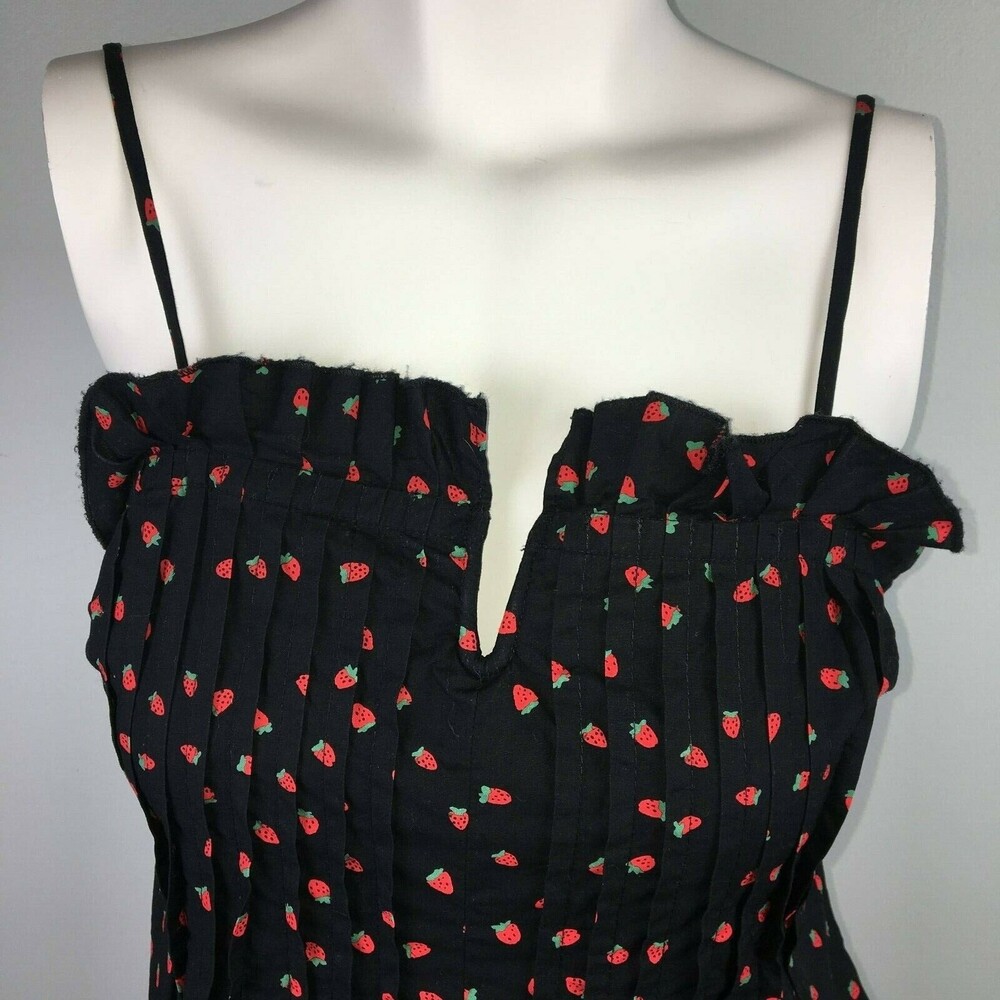 Madewell Pintuck Cami Dress Fresh Strawberries Sundress Black Red Cotton Women 0 - Picture 5 of 11